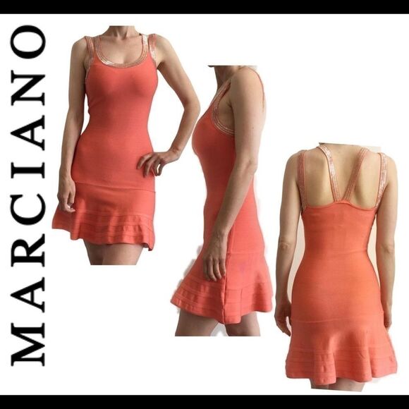Marciano Coral Beaded Fit & Flare Bandage Dress - Picture 1 of 13